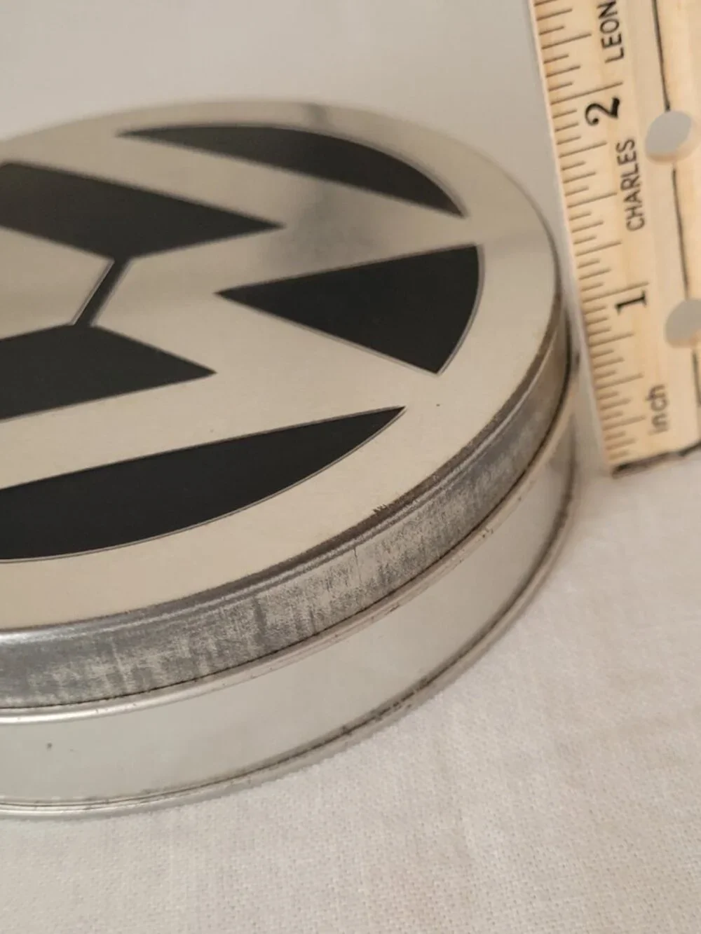 VW Volkswagen Tin Metal Rounf Container Silver & Black
